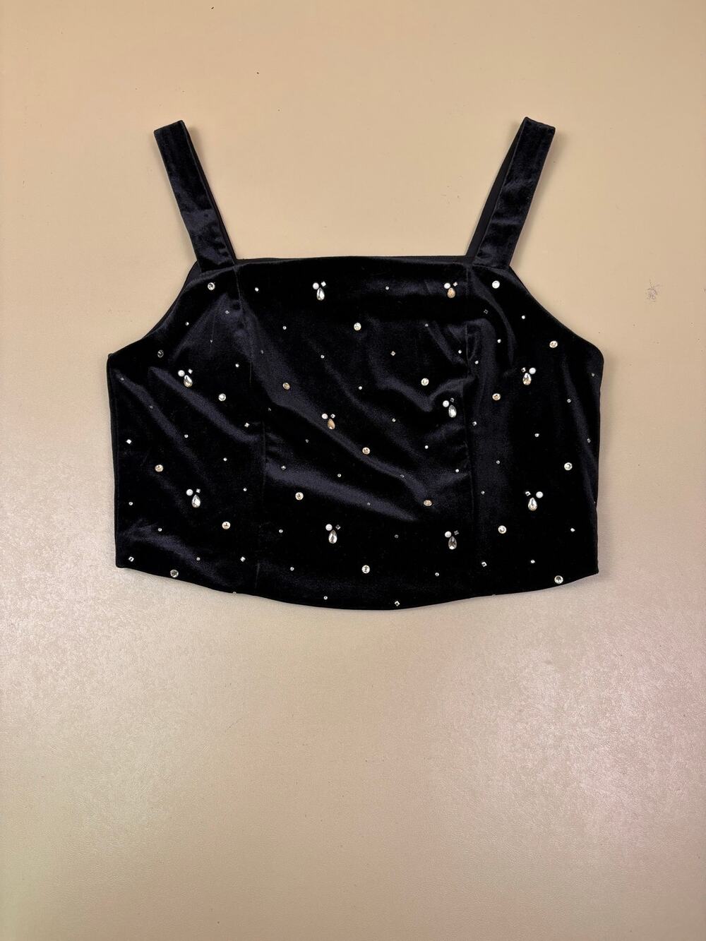 Rachel Zoe Women’s Medium Black Velvet Rhinestone Embellished Crop Top NWT